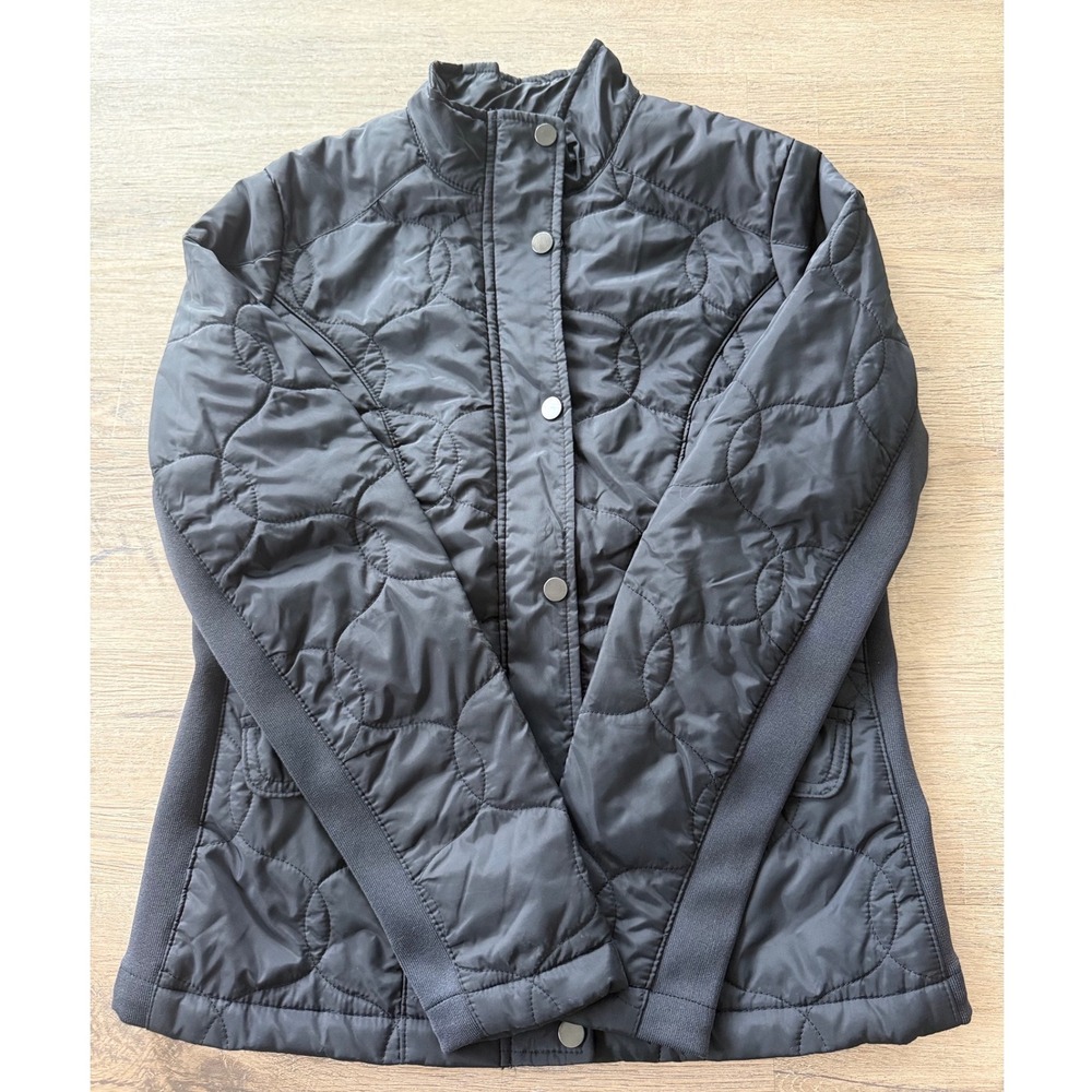 A New Day Black Quilted Mock Neck Jacket Snap Front Ribbed Panels Small